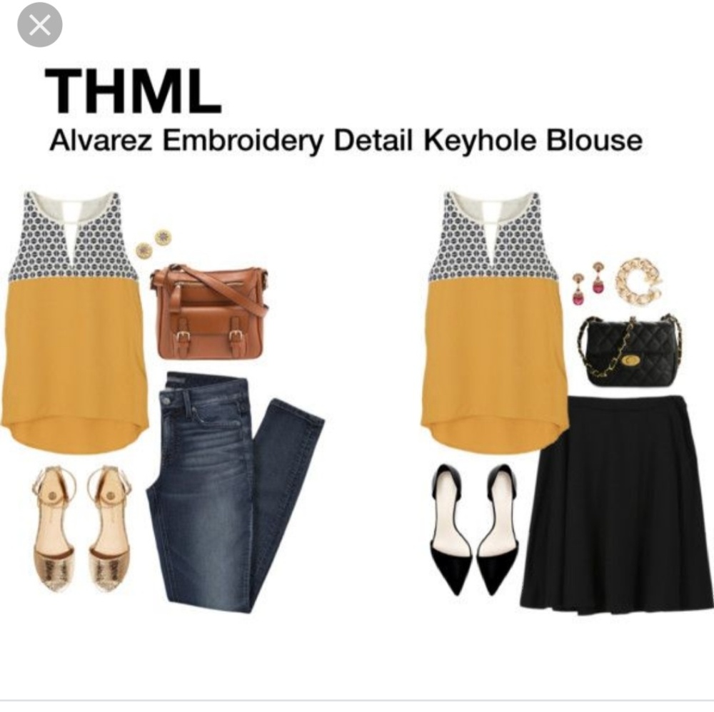 THML Alvarez Embroidery Keyhole Top, M, EUC